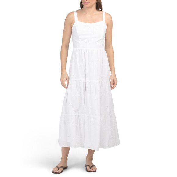 LEA White Sleeveless Tiered Embroidered Eyelet Maxi Dress - Picture 1 of 2